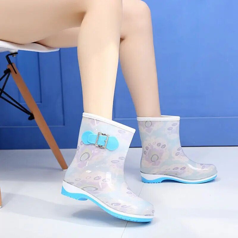 Nova moda feminina botas de trabalho sólido deslizamento em algodão de inverno nova moda feminina sapatos de chuva sapatos de água tornozelo pvc à prova dwaterproof água