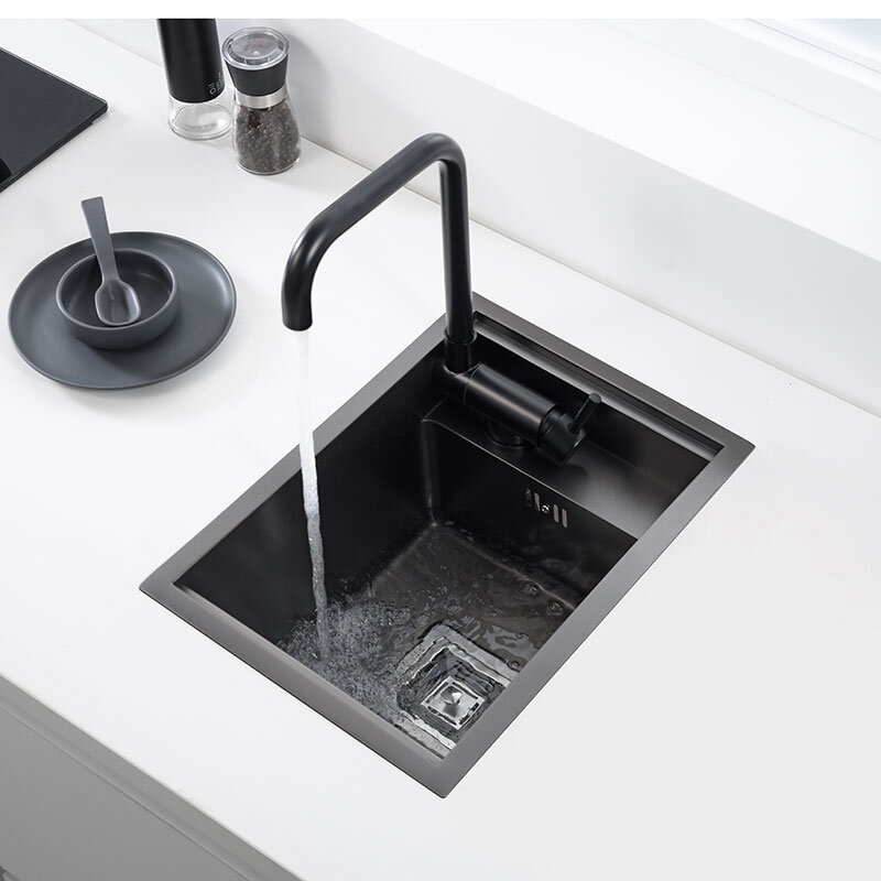 Stainless Steel Manual Single Slot Black Counter Invisible Kitchen Sink Nakajima Small Sink Balcony Pool Hidden Sink 40x35cm