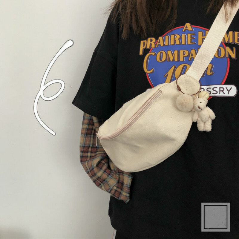 Waist Bags Women New Canvas Students Korean Simple Harajuku Causal Fanny Pack Girls Fashion All-match Ulzzang Handbags Bum Bag