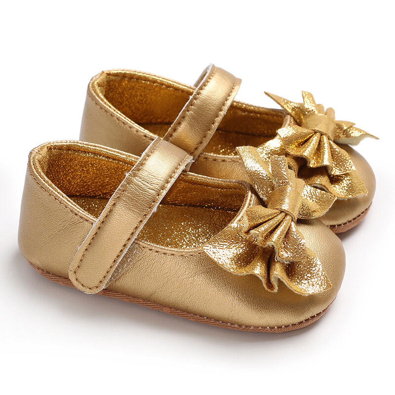 Sepatu Datar Sol Lembut Musim Semi dan Musim Gugur Pita Simpul Imut Warna Polos Wajah Cerah 0-18 Bulan Gaun Bayi Sepatu Putri Sepatu Balita