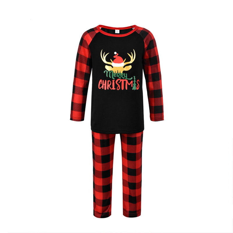 Conjuntos de pijamas familiares a juego de Navidad, camiseta de manga larga con cuello redondo y pantalones a cuadros, ropa de dormir para el hogar, 2020