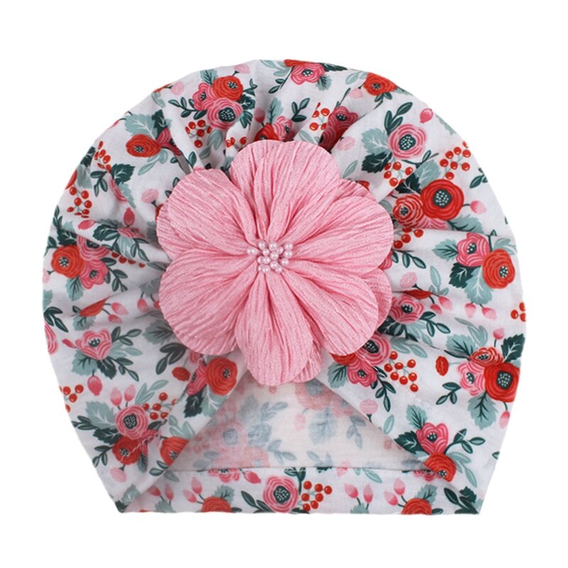 Mode Künstliche Blume Baby Mädchen Turban Hut Vintage Print Infant Beanie Caps Kinder Headwear Haar Zubehör Foto Requisiten