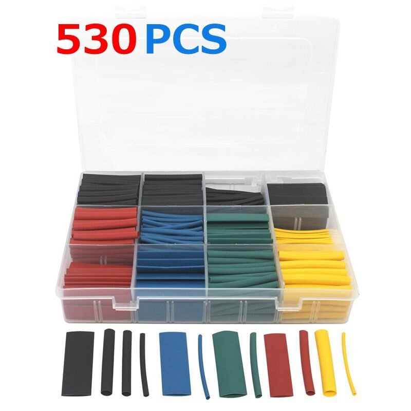 530pcs/box Heat Shrink Tube Set (5 Colors 8 Sizes) :2:1 Electrical Cable Sleeve Assortment With Storage Case For Electrical Wire