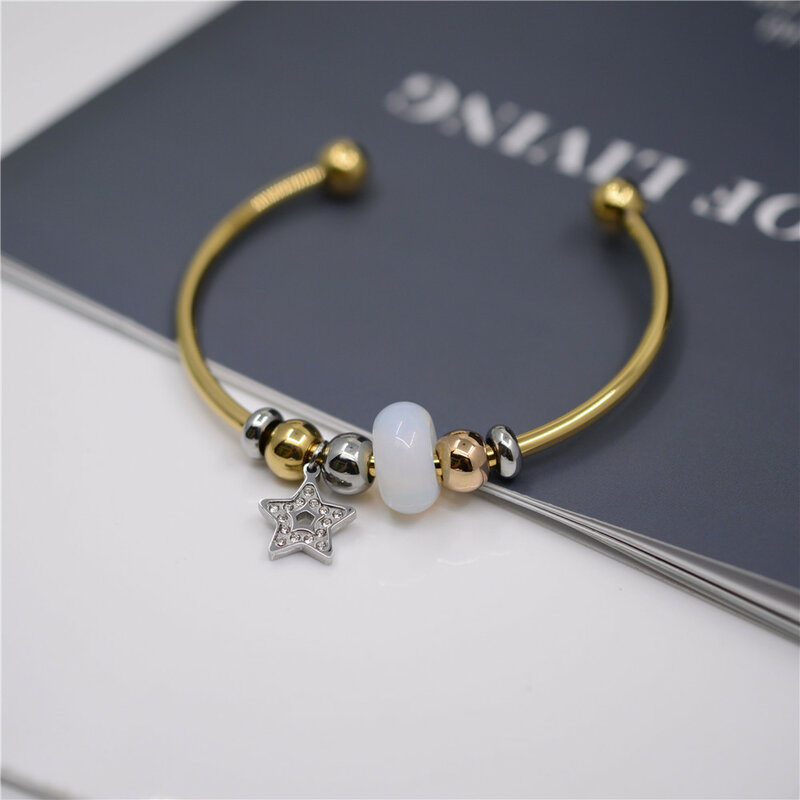 Bracelet pentagramme en acier inoxydable pour femme, ensemble de perles en forme de Rose, manchette détachable, bijoux à la mode, taille légèrement plus grande