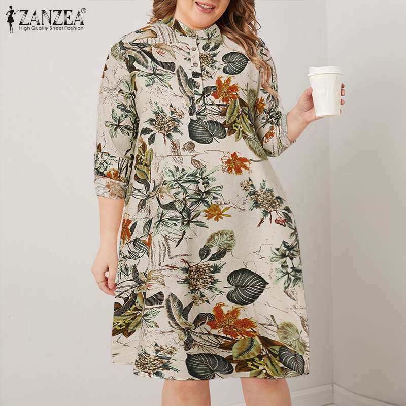 ZANZEA-Blusa con estampado bohemio para mujer, camisa informal de manga larga con estampado Floral, talla grande, para fiesta y vacaciones, 2022
