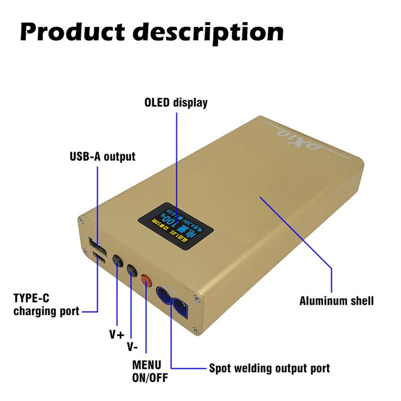 DX10 휴대용 스폿 용접기, OLED 조정 가능 배터리 스폿 용접기 0.2 8awg 스폿 펜용 0.3/18650mm 니켈