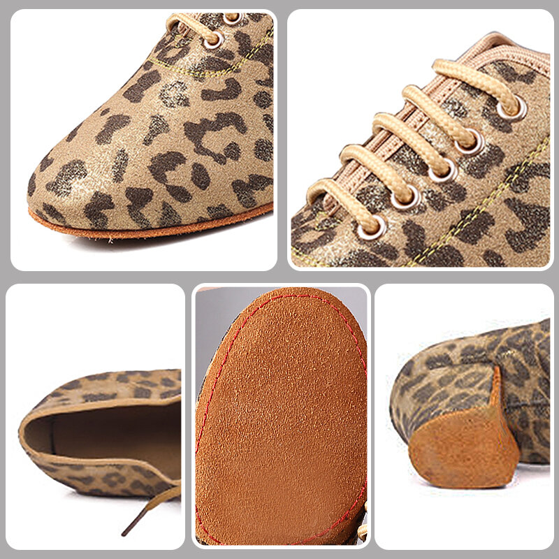 SWDZM-zapatos de baile de salón con estampado de leopardo para mujer, calzado de tacón medio para baile latino, Jazz, Tango, práctica de baile