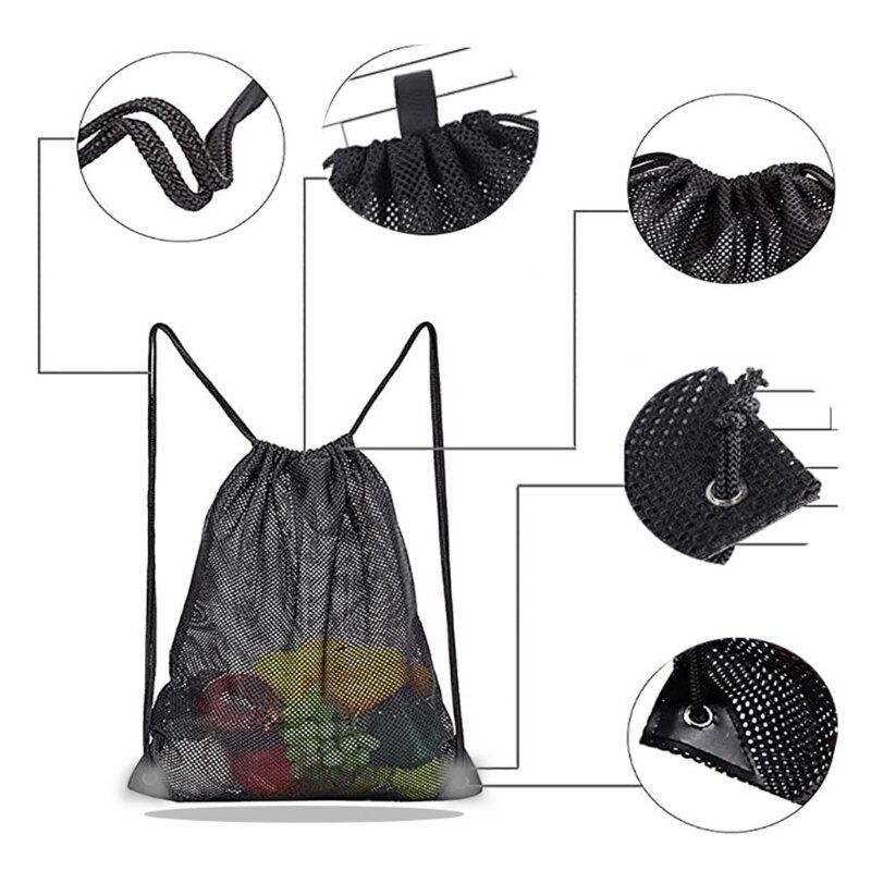 Heavy-duty Mesh Drawstring Bag Mesh bag for Pool Toys, Mushroom, Beach, Swimming 