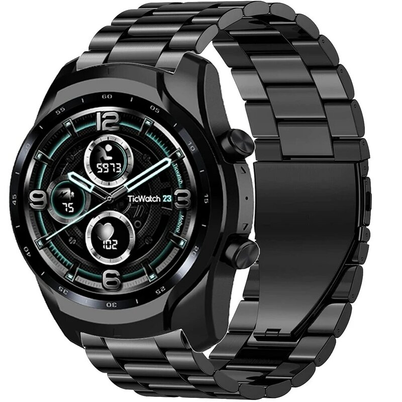 Banda de relógio de metal para ticwatch 2/e/c2/gth luxo pulseira de aço inoxidável para ticwatch pro 3 gps/lte 2020 gtx e2 s2 banda