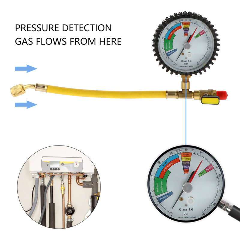 Nitrogen Gauge Air Pressure Refrigeration Conditioning Regulator Test Gauges Cylinder Ac Table Manometer Tester Tools Charging
