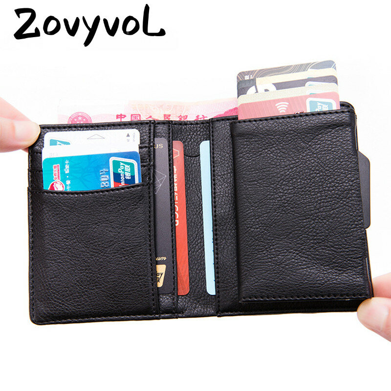 ZOVYVOL – porte-cartes en cuir PU RFID, boîtier en aluminium, porte-cartes de visite multifonctionnel de haute qualité, porte-cartes Pop-Up