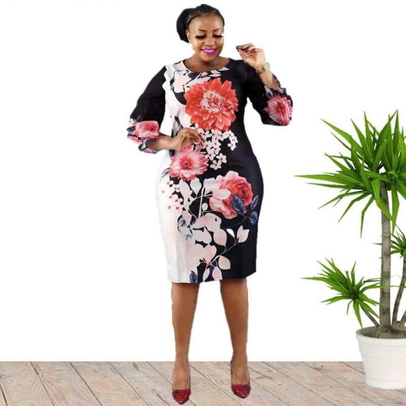 Afrikanische Kleider Für Frauen 4XL 5XL Plus Größe Afrika Kleidung Blume Dashiki Damen Kleidung Ankara Büro Dame Kleid Große Größe 6XL
