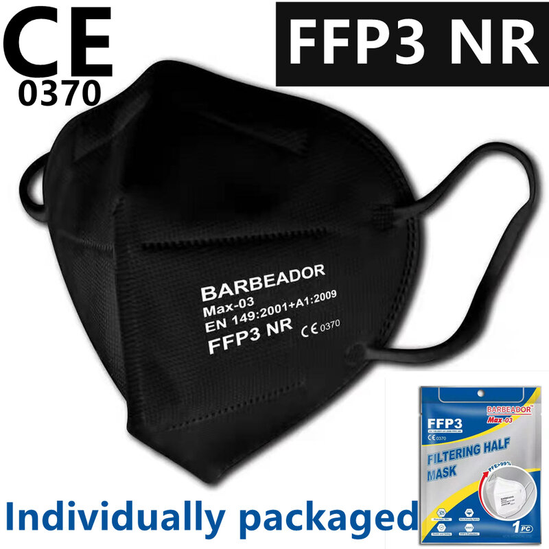 Individualmente empacotado ce 0370 homologada ffp3 nr máscara ffp3reutilizável fpp3 certificações españa adultos ffpp3 máscara preta ffp 3