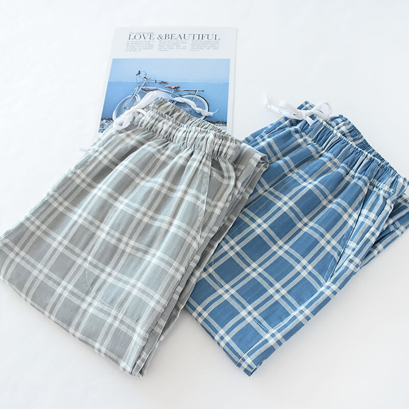 Garza di Cotone degli uomini Pantaloni Plaid Lavorato A Maglia Sonno Pantaloni Mens Pantaloni di Pigiama di Gonne E Pantaloni Degli Indumenti Da Notte Pigiama Corto Per Gli Uomini Pijama Hombre