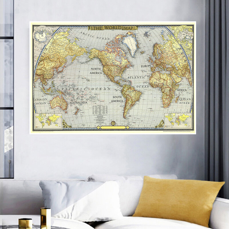 150*100cm  Map of World In 1943 Retro Wall Art Poster and Prints Non-woven Canvas Painting  School Supplies Home Decoration