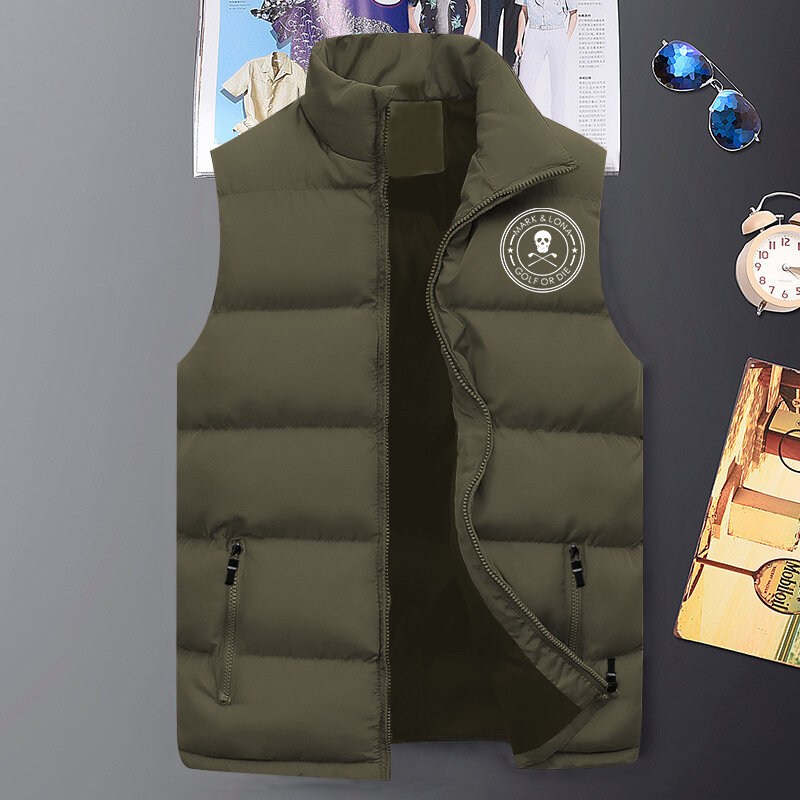 2021 kurtka zimowa mężczyźni moda Mark Lona Golf drukuj bezrękawnik człowiek ciepła i wiatroszczelna kamizelka Streetwear Veste Homme