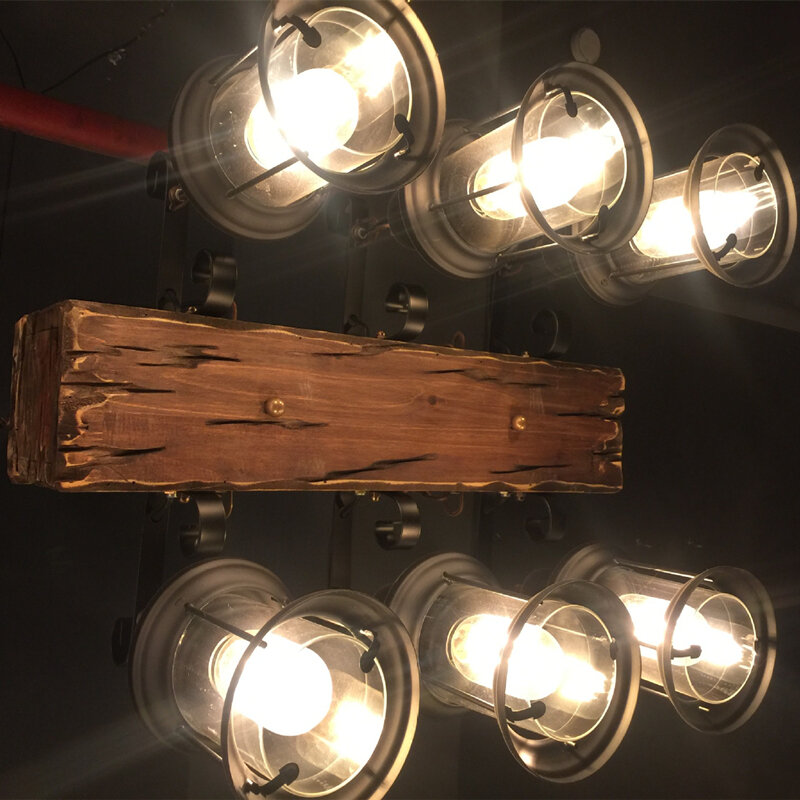 Vintage loft solid wood chandelier wood lamp American Club Bar Restaurant corridor coffee shop creative Chandelier