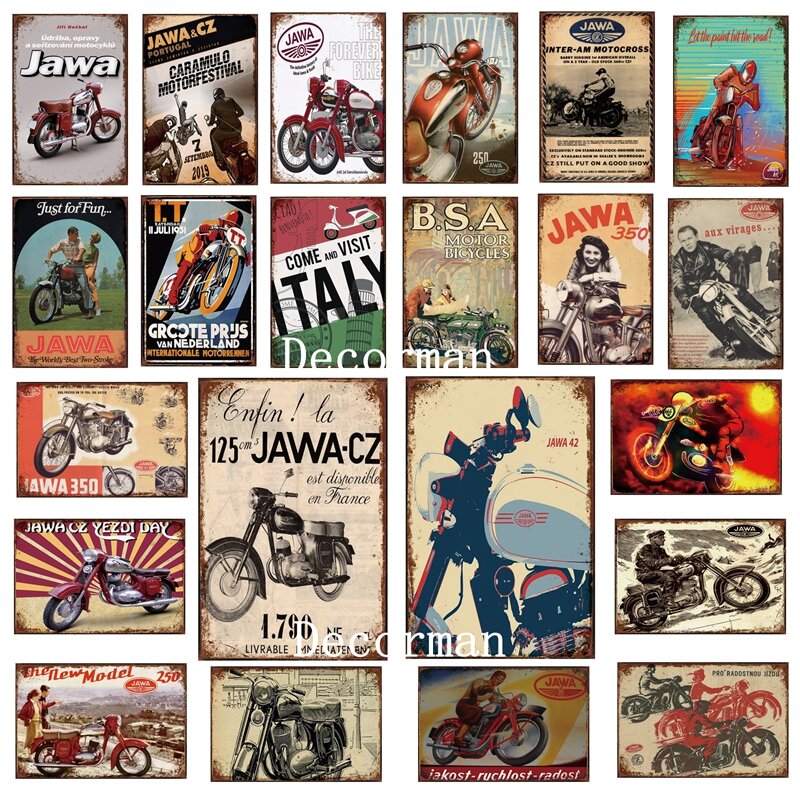 [DecorMan] JAWA BSA TT Motor Poster Tanda Logam Lukisan Besi Antik Dekorasi Klub Kustom LTA-1704