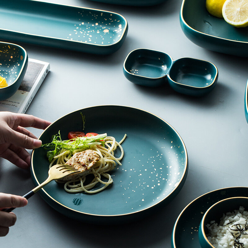 ATUCOHO Высокая мода Ретро зеленый скандинавский керамический набор посуды набор тарелок для супа современный стиль высокого класса