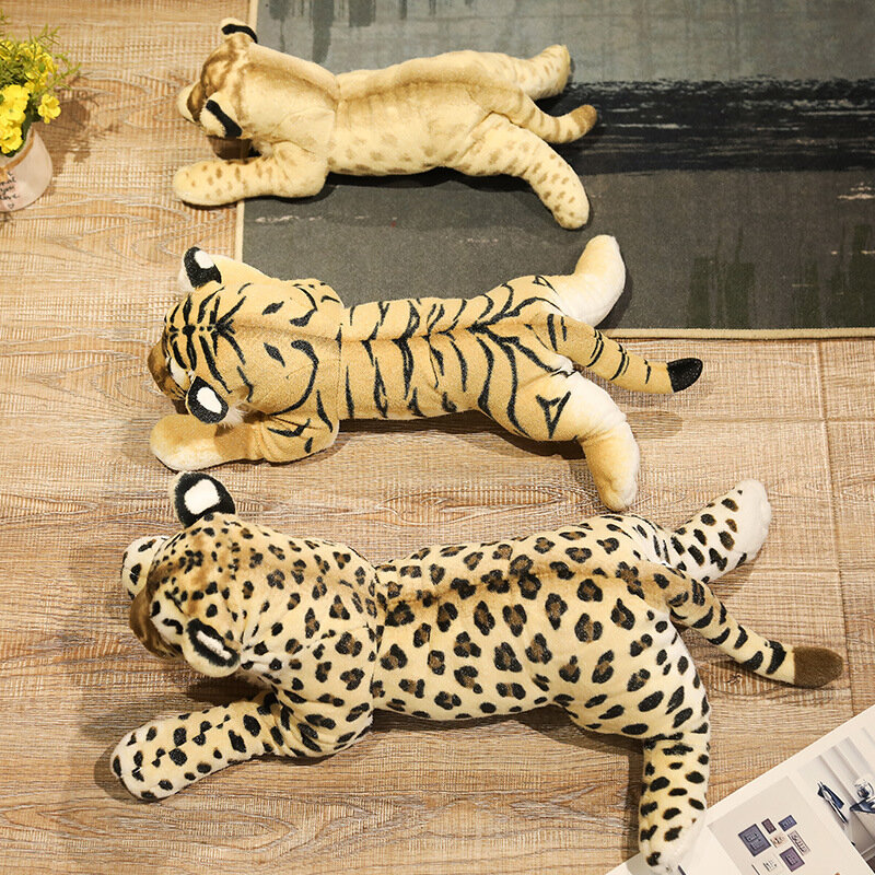 Simulação Leão, tigre, leopardo, brinquedos de pelúcia, decoração do lar, animais fofos de pelúcia, bonecas macias, travesseiro real para crianças, presente para meninos, 39 cm-58cm