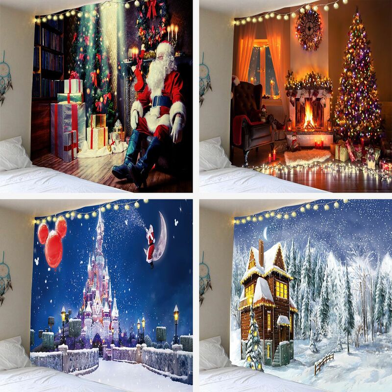 Arazzo di Natale Babbo Natale Pupazzo di neve Camera Decorazione natalizia Appeso in stoffa Tenda per dormitorio Ombra-A/_130 × 150 cm