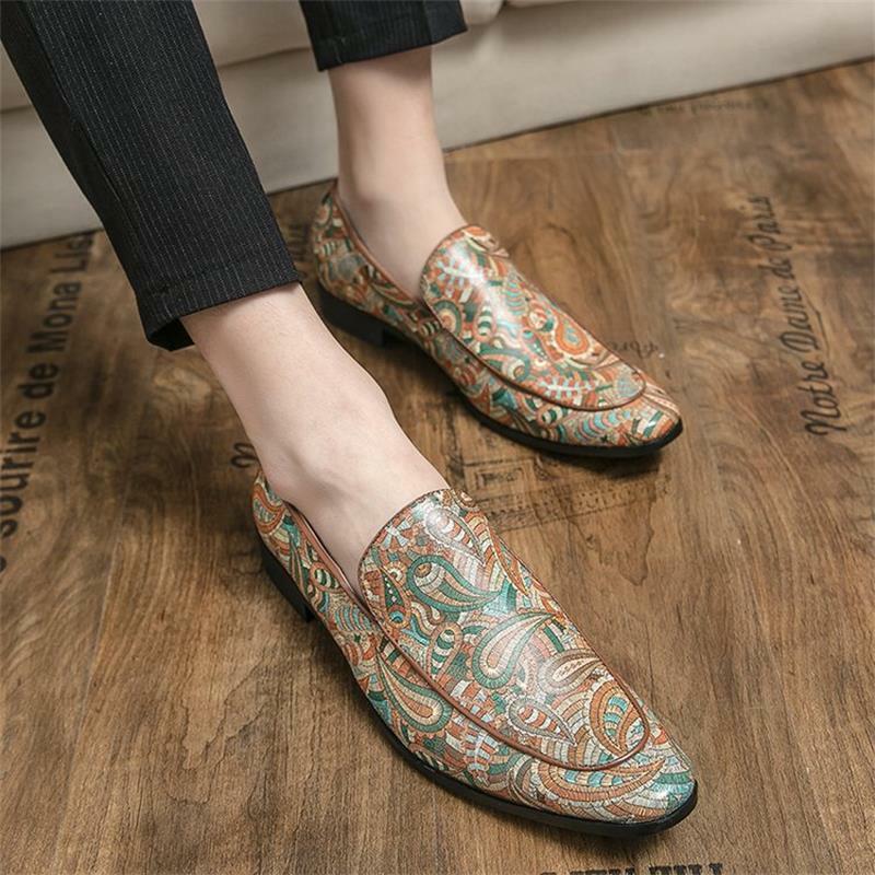 2021 New Men's Shoes Fashion Casual Classic Pointed PU High-end Printing Low-heel Comfortable Daily All-match Loafers 3KC303