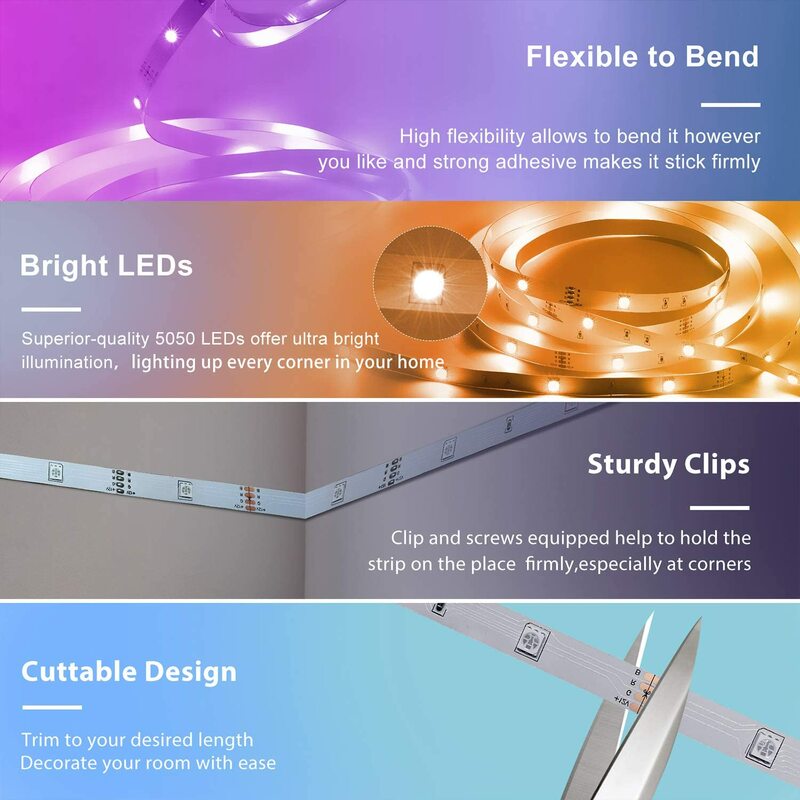 LED Strip Light para decoração de fundo, corda luminosa, WIFI Ribbon Lighting, Fita Lamp, RGB Diode Shape Lamp, 5050 SMD, 30m, 25m