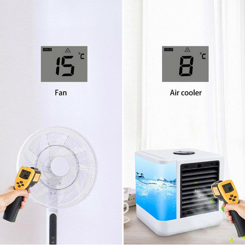 Usb mini condicionador de ar portátil umidificador purificador desktop lcd ventilador de refrigeração de ar ventilador refrigerador de ar para o escritório casa 7 cores luz