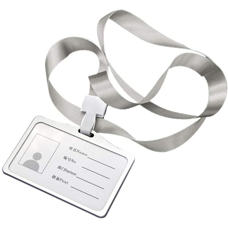 Portatarjetas de identificación de aleación de aluminio de estilo Horizontal con cuello de cordón para mujeres y hombres, portatarjetas de trabajo de negocios