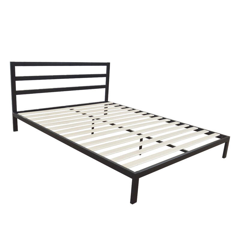 【US Warehouse】Square Horizontal Bar Head of Bed Iron Bed Queen Size Black (Bed ) 