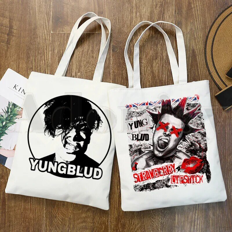 Yungblud-女性のためのプリントが施されたカジュアルなハンドバッグ,エレガントなキャンバスバッグ,ショッピングに最適