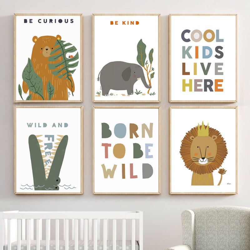 Affiches et imprimés d'animaux nordiques, Lion, éléphant, ours, Crocodile, peinture sur toile murale, images murales, décor pour chambre de bébé garçon