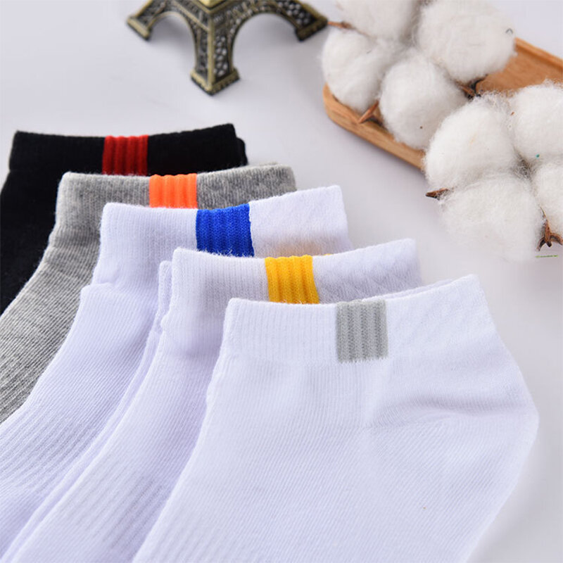 Chaussettes courtes en coton pour hommes, lot de 10 pièces = 5 paires, chaussettes d'été confortables, respirantes, décontractées, blanches, tendance