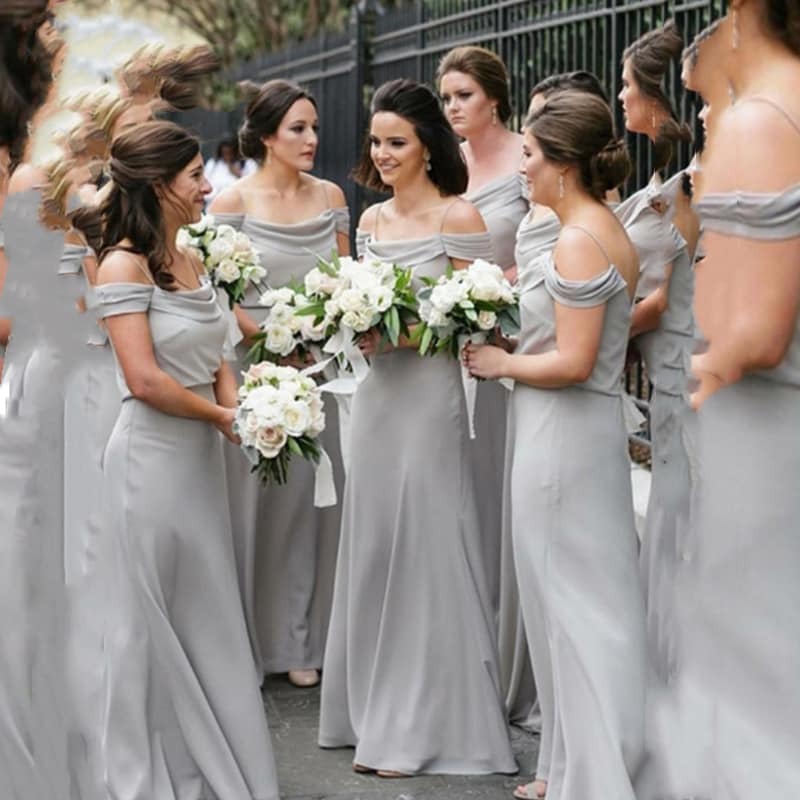 Elegant Bridesmaid Dresses Vestido De Festa De Casamento Light Gray Chiffon Spaghetti Straps Long Bridesmaid Dress Cusotm Made