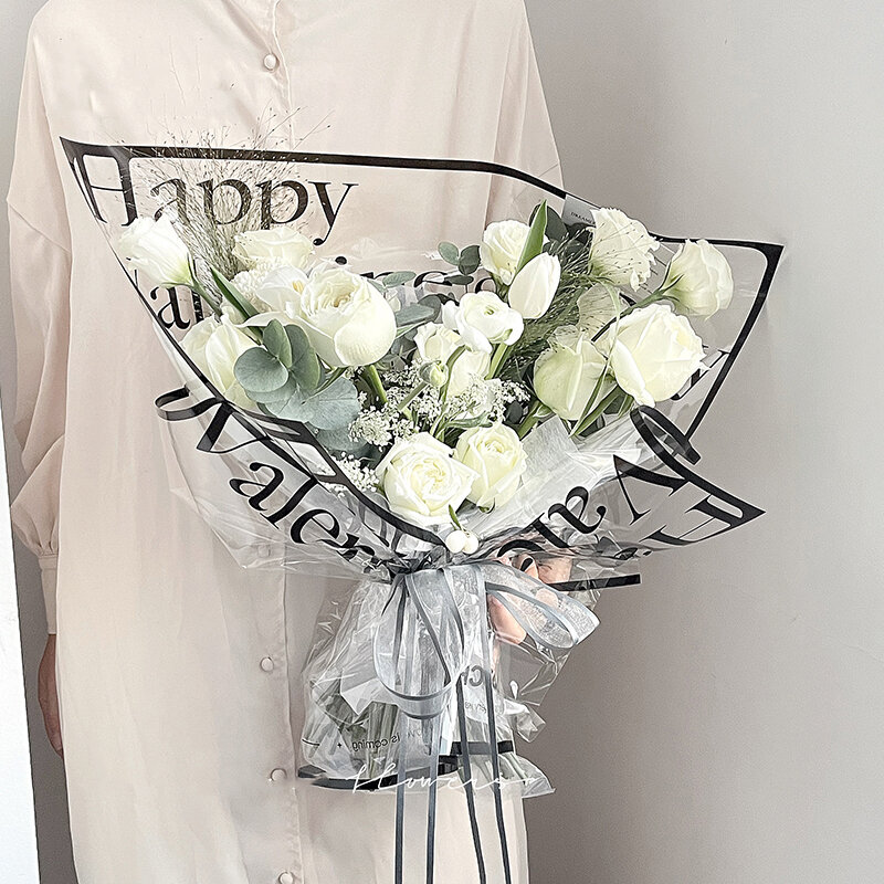 20 arkuszy Happy Valentine's Day celofan przezroczysty wodoodporny bukiet materiały do pakowania kwiaciarnia