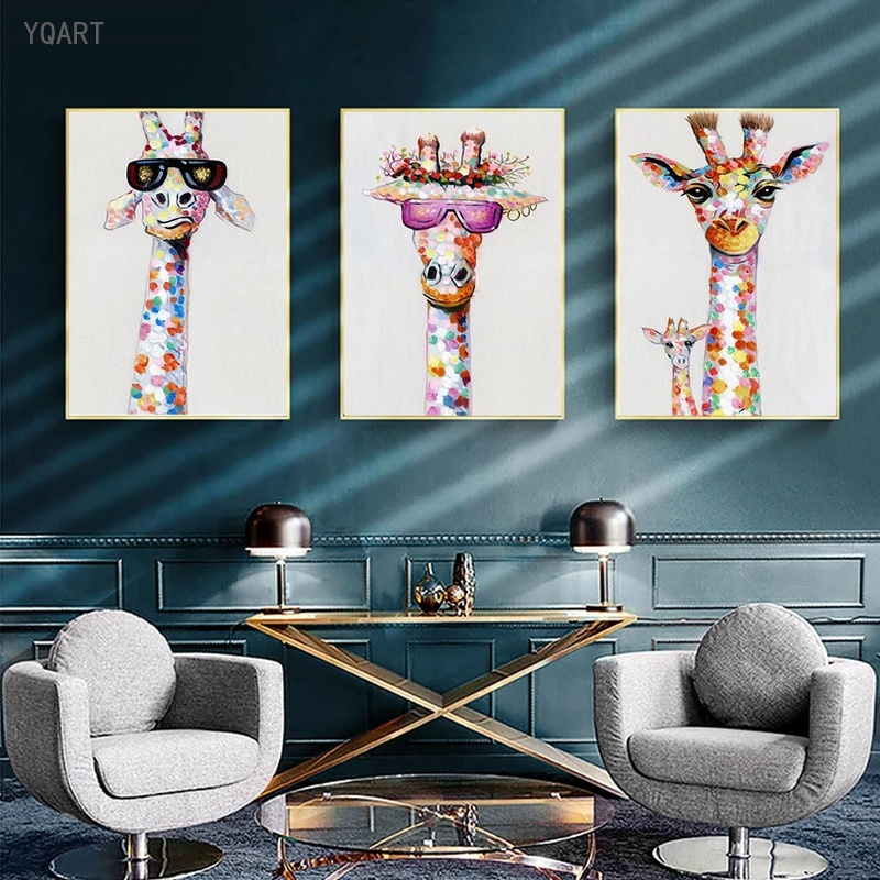 Настенные картины с изображением семьи смешных жирафов, Мультяшные плакаты с современным Изображением Животных, декор для детской спальни