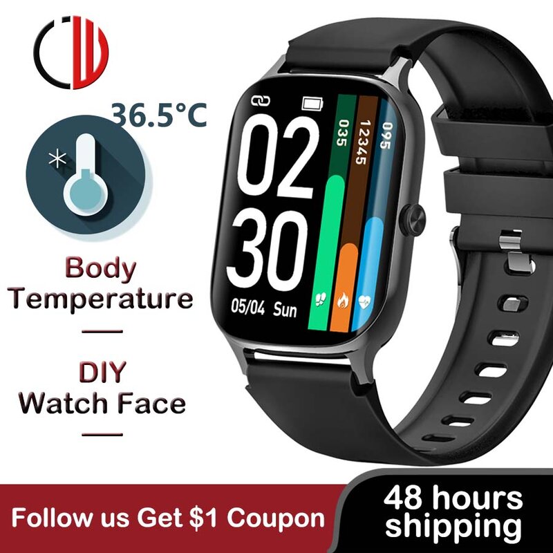 Czjw jw37 relógio inteligente de temperatura do corpo smartwatch homem mulher rastreador de fitness pulseira 1.69 polegada à prova dwaterproof água gts 3 p28 android ios