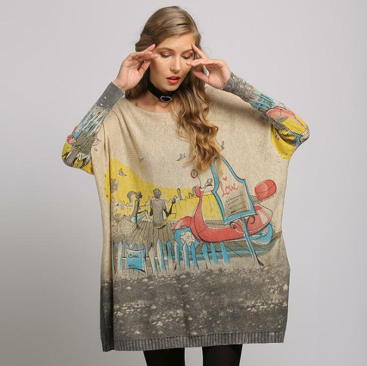 Женский трикотажный свитер, свободное вязаное платье-пуловер с принтом счастливой улыбки, весна-осень, K1462