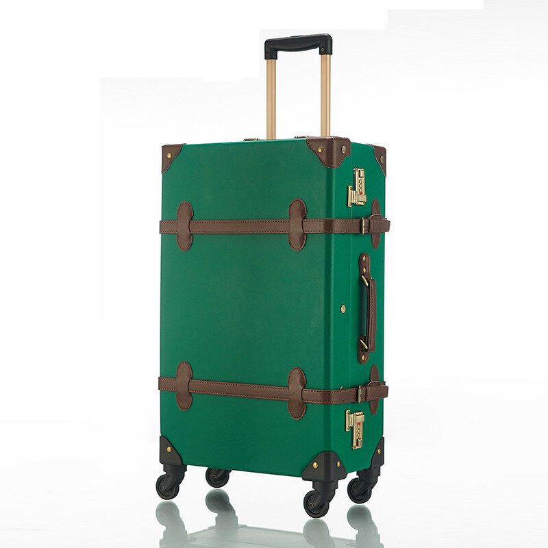 Mala de viagem vintage duplo colorida, bagagem 20 "e 13", conjunto de malas de couro com rodas, mala de viagem