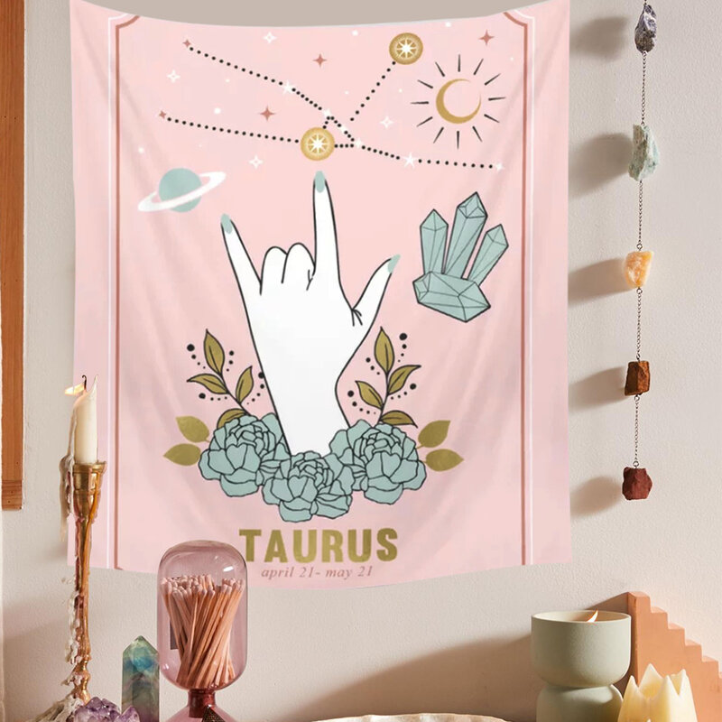 Tapiz de Tarot, tapiz de constelación, tapiz de tarjeta de Tarot colgante de pared, estera de adivinación de astrología, decoración de pared de Luna y sol, mano mágica