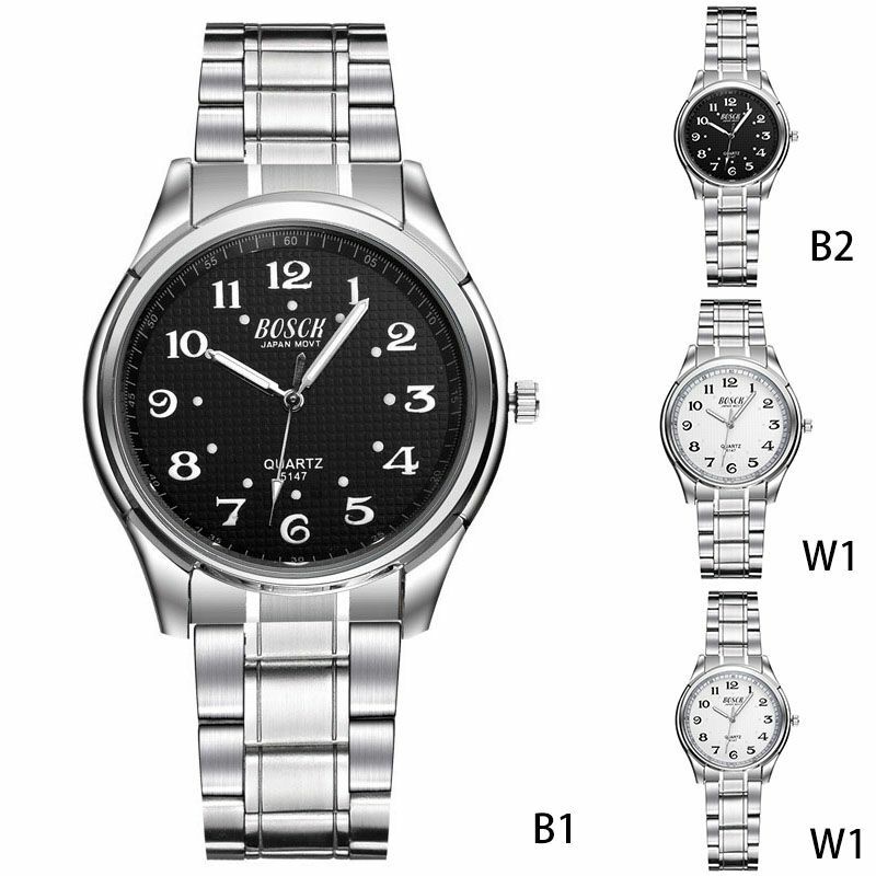 Men's Fashion 30 meters Waterproof Luminous Digital Dial Steel Belt Quartz Watch Ladies White Luminous Pointer Couple Watch