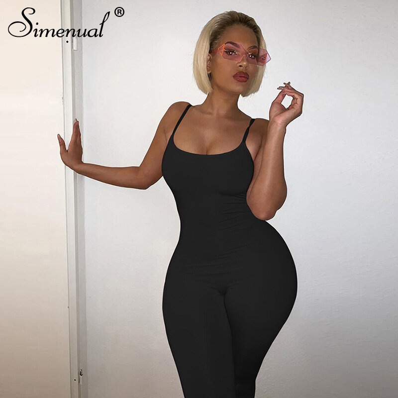 Simenual Strap Casual Bodycon Rompers Womens Jumpsuit Workout Active Wear Sleeveless 2021 Summer Solid Jumpsuits Skinny Fashion