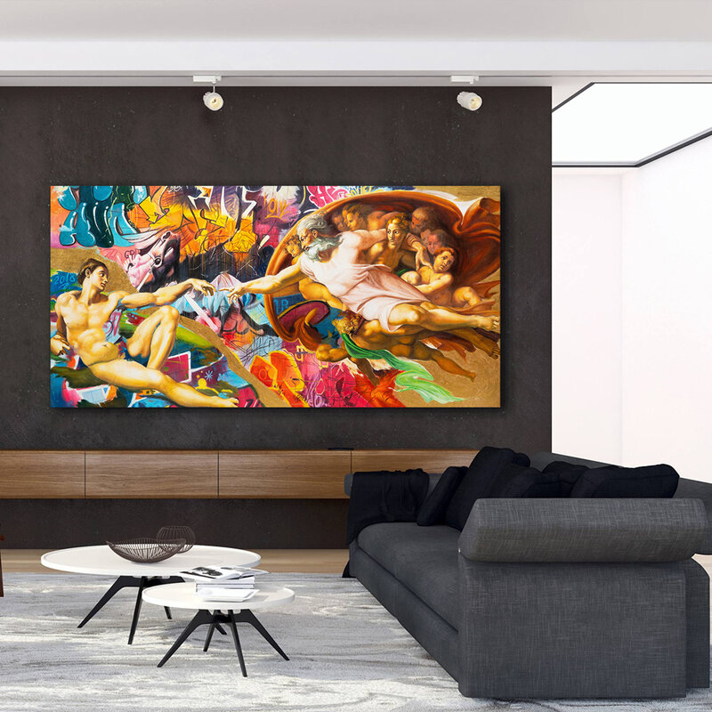 Arte Abstracto de Dios para niños, pintura al óleo clásica, imagen de pared de Adán para sala de estar, imágenes modulares