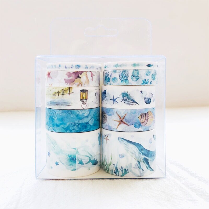 Cinta adhesiva Washi de cuento de hadas de mar profundo, álbum de recortes, pegatina decorativa, 10 rollos por caja