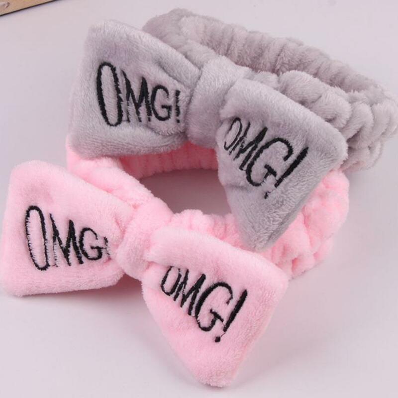 Diademas con lazo de lana Coral para mujer y niña, accesorios para el cabello con letras "OMG"