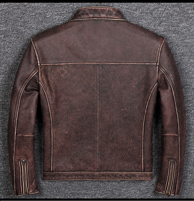 แบรนด์คลาสสิกสบายๆสไตล์ Cowhide Jacket,Mens 100% ของแท้หนังเสื้อผ้า Vintage คุณภาพหนัง Biker Coat