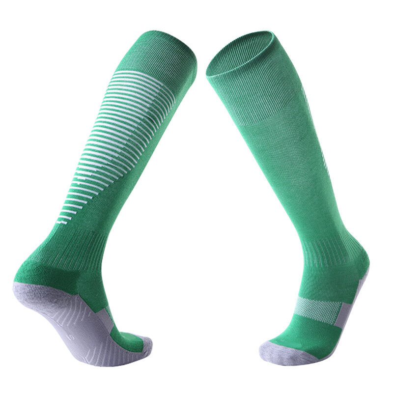 Calcetines de fútbol transpirables a rayas para adultos y niños, medias largas antideslizantes hasta la rodilla para ciclismo, trotar y Fitness