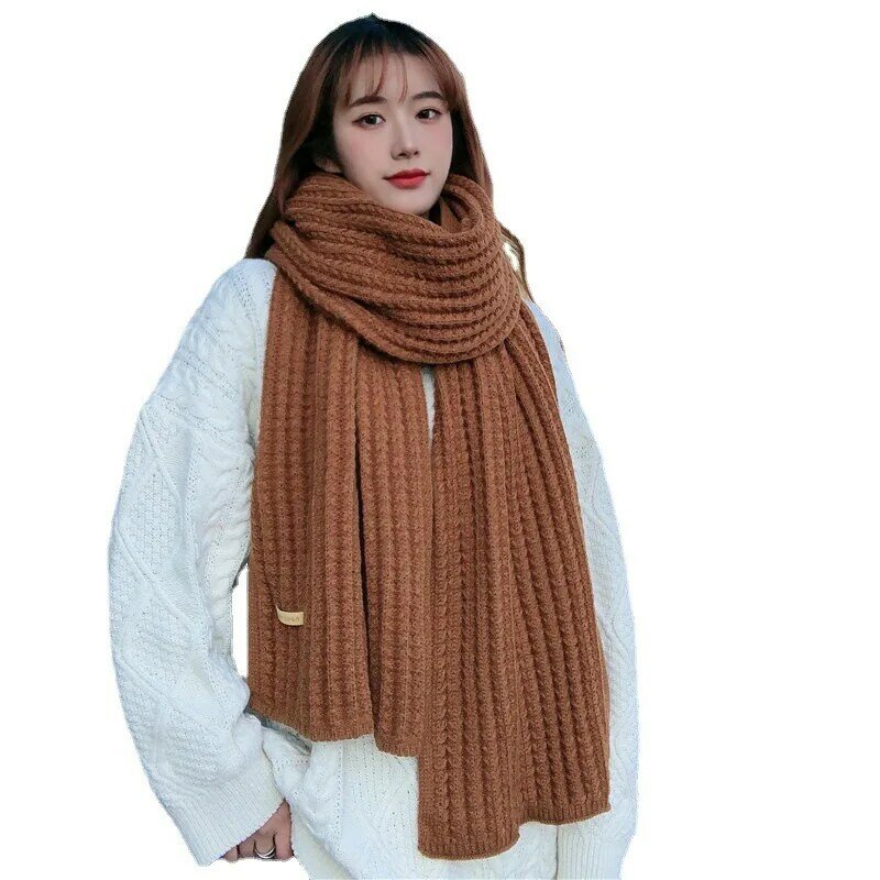 2021 가을 겨울 따뜻한 롱 뜨개질 스카프 여성과 남성 일본과 한국 솔리드 컬러 니트 양모 두꺼운 스카프