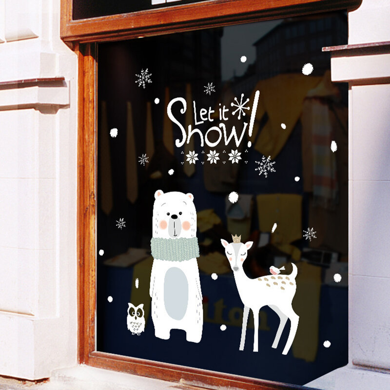Perfect DI Christmas Cute Bear Fawn Glass Sticker moda y diseño especial Material de alta calidad