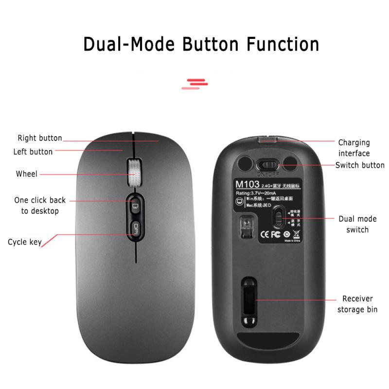 Nowy 1600 DPI optyczne USB bezprzewodowa mysz komputerowa mysz Bluetooth 2.4GHz odbiornik akumulator ergonomiczny myszka do PC Laptop